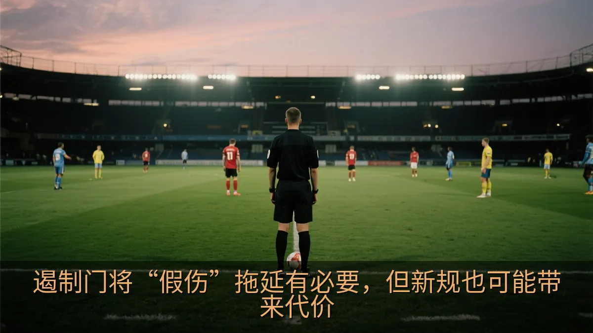 裁判与球员在足球场上等待比赛恢复